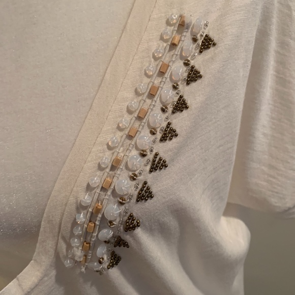 J. Crew Heather Beige Beaded V-neck Tee - Picture 8 of 10